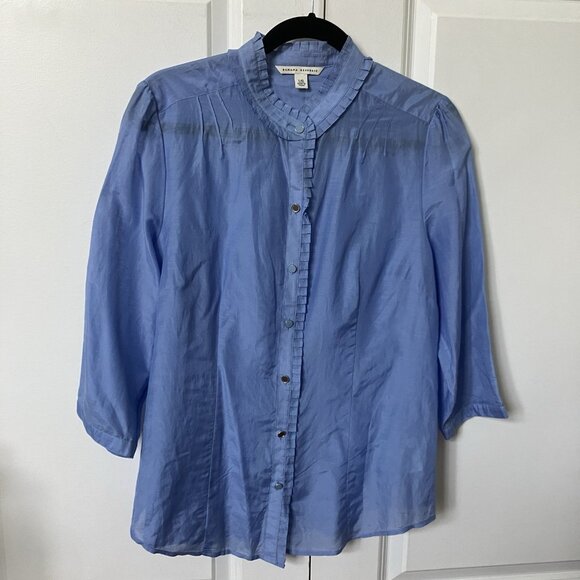 Banana Republic Blouse Womens L Blue Silk Blend Preppy Cotton - Picture 1 of 10